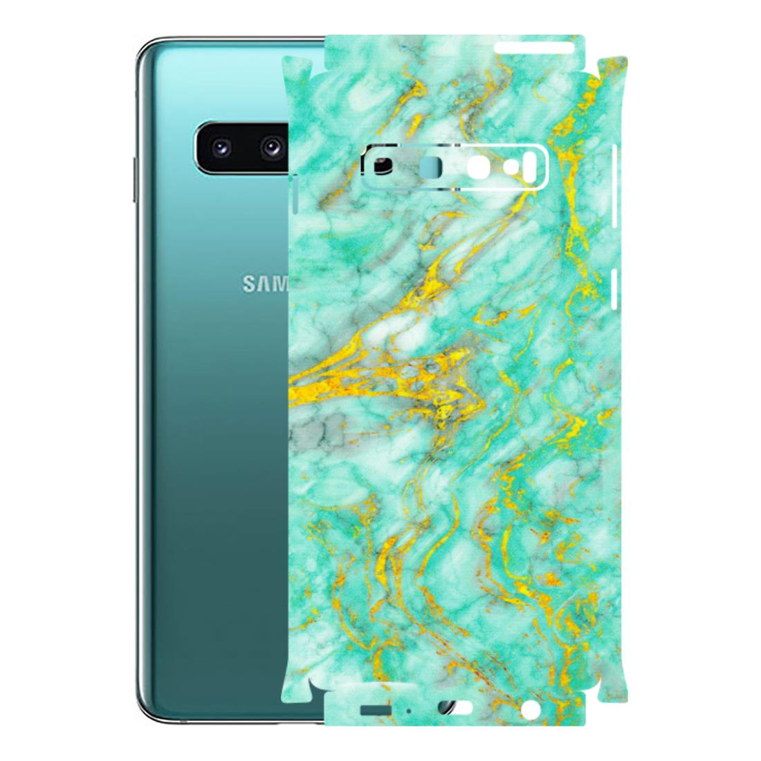 Samsung A/S Series Phone Skins (All Models) - Green And Gold Marble Feel - Matte Finish (M-16) Samsung Galaxy S10