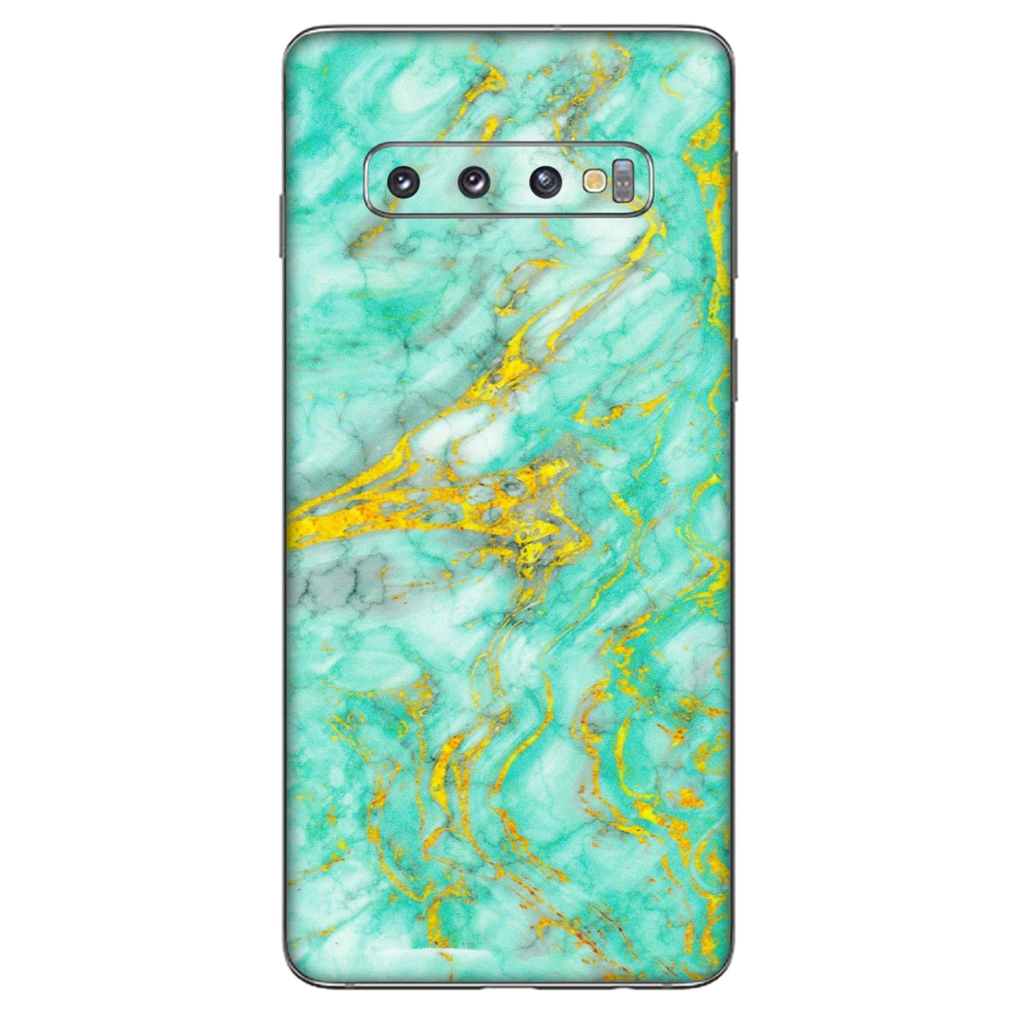 Samsung A/S Series Phone Skins (All Models) - Green And Gold Marble Feel - Matte Finish (M-16) Samsung Galaxy S10