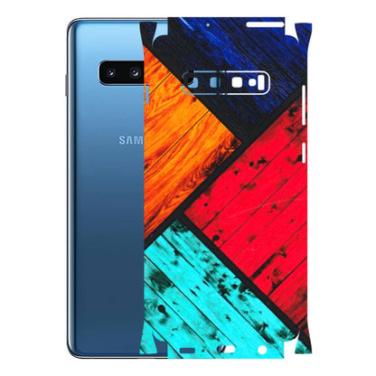 Samsung A/S Series Phone Skins (All Models) - Colourful Wood Panels Abstract - 3D Embossed Finish (L-09) Samsung Galaxy S10 Plus