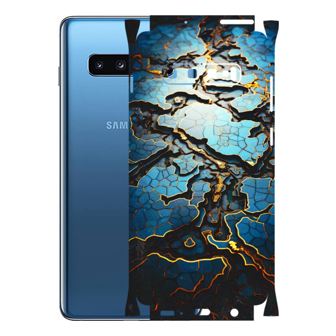 Samsung A/S Series Phone Skins (All Models) - Blue Gold Abstract - 3D Embossed Finish (L-11) Samsung Galaxy S10 Plus