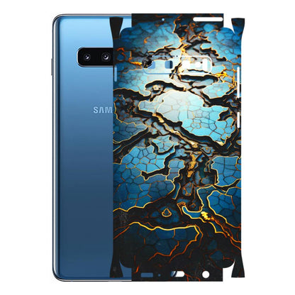 Samsung A/S Series Phone Skins (All Models) - Blue Gold Abstract - 3D Embossed Finish (L-11) Samsung Galaxy S10 Plus