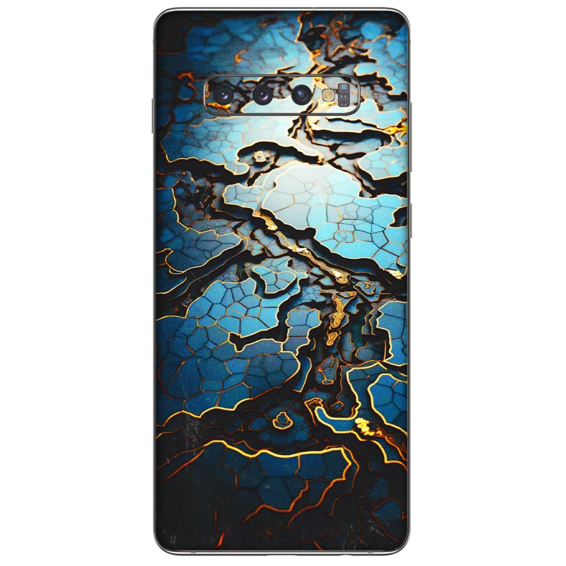 Samsung A/S Series Phone Skins (All Models) - Blue Gold Abstract - 3D Embossed Finish (L-11) Samsung Galaxy S10 Plus