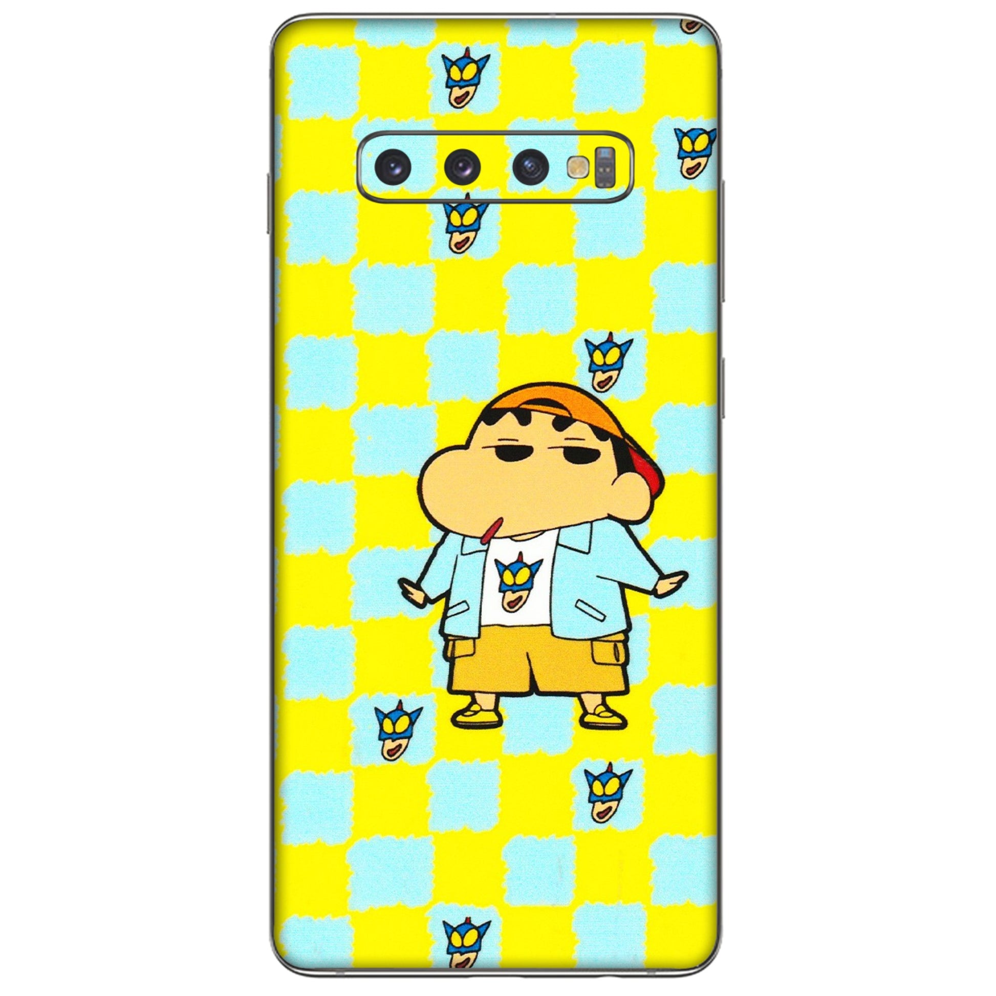 Samsung A/S Series Phone Skins (All Models) - Yellow Blue Shinchan Cute - 3D Embossed Finish (L-221) Samsung Galaxy S10 Plus