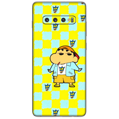 Samsung A/S Series Phone Skins (All Models) - Yellow Blue Shinchan Cute - 3D Embossed Finish (L-221) Samsung Galaxy S10 Plus