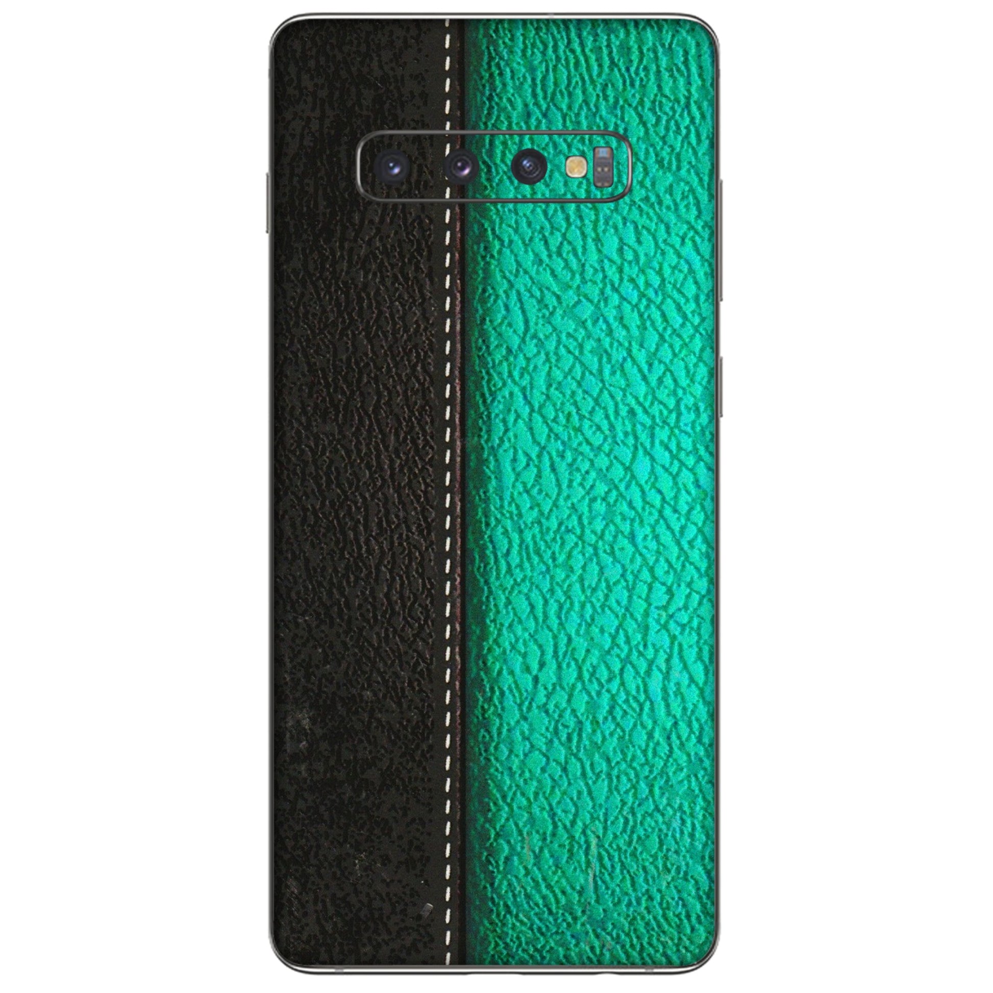 Samsung A/S Series Phone Skins (All Models) - Black Green Dual Leather Stich - 3D Embossed Finish (L-233) Samsung Galaxy S10 Plus
