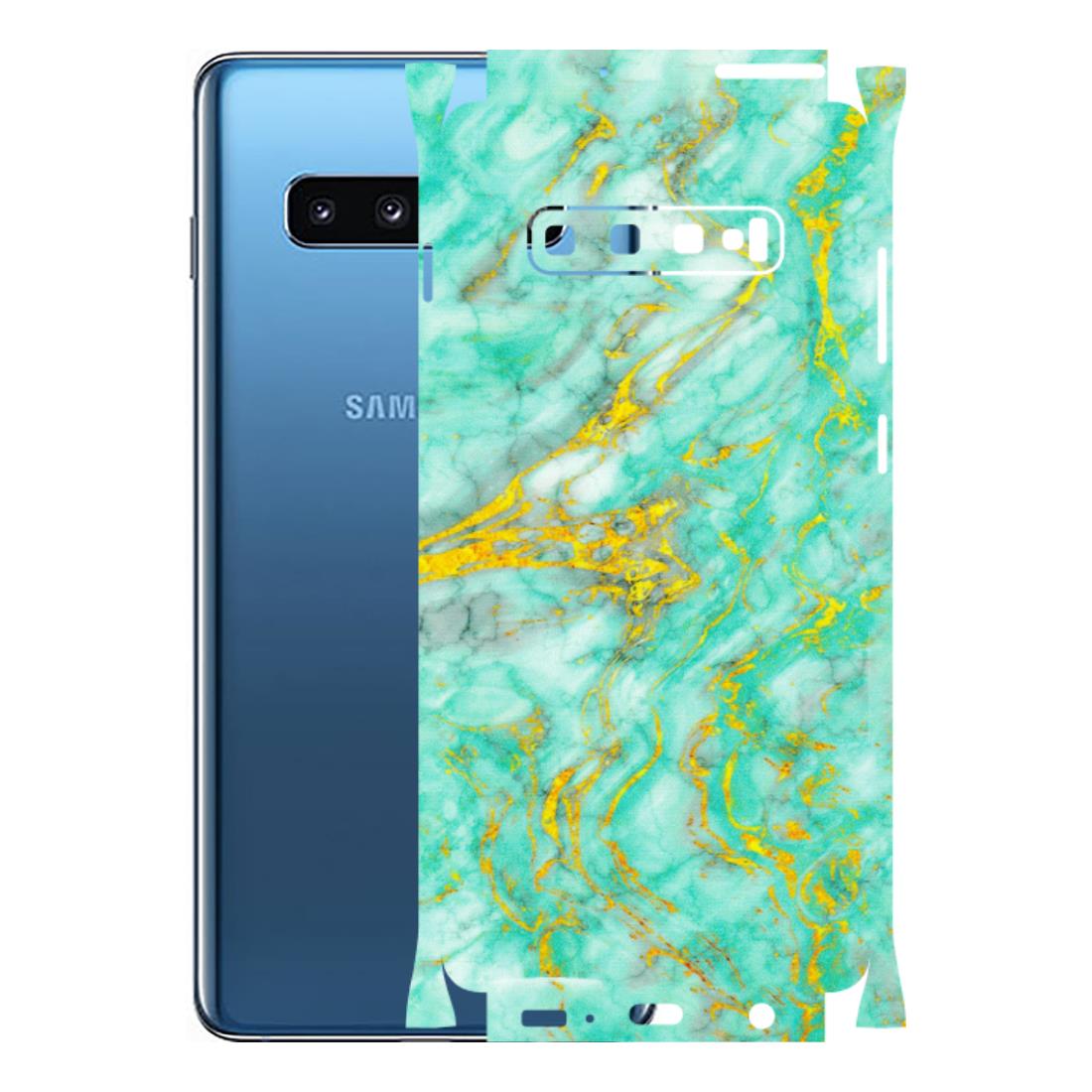 Samsung A/S Series Phone Skins (All Models) - Green And Gold Marble Feel - Matte Finish (M-16) Samsung Galaxy S10 Plus