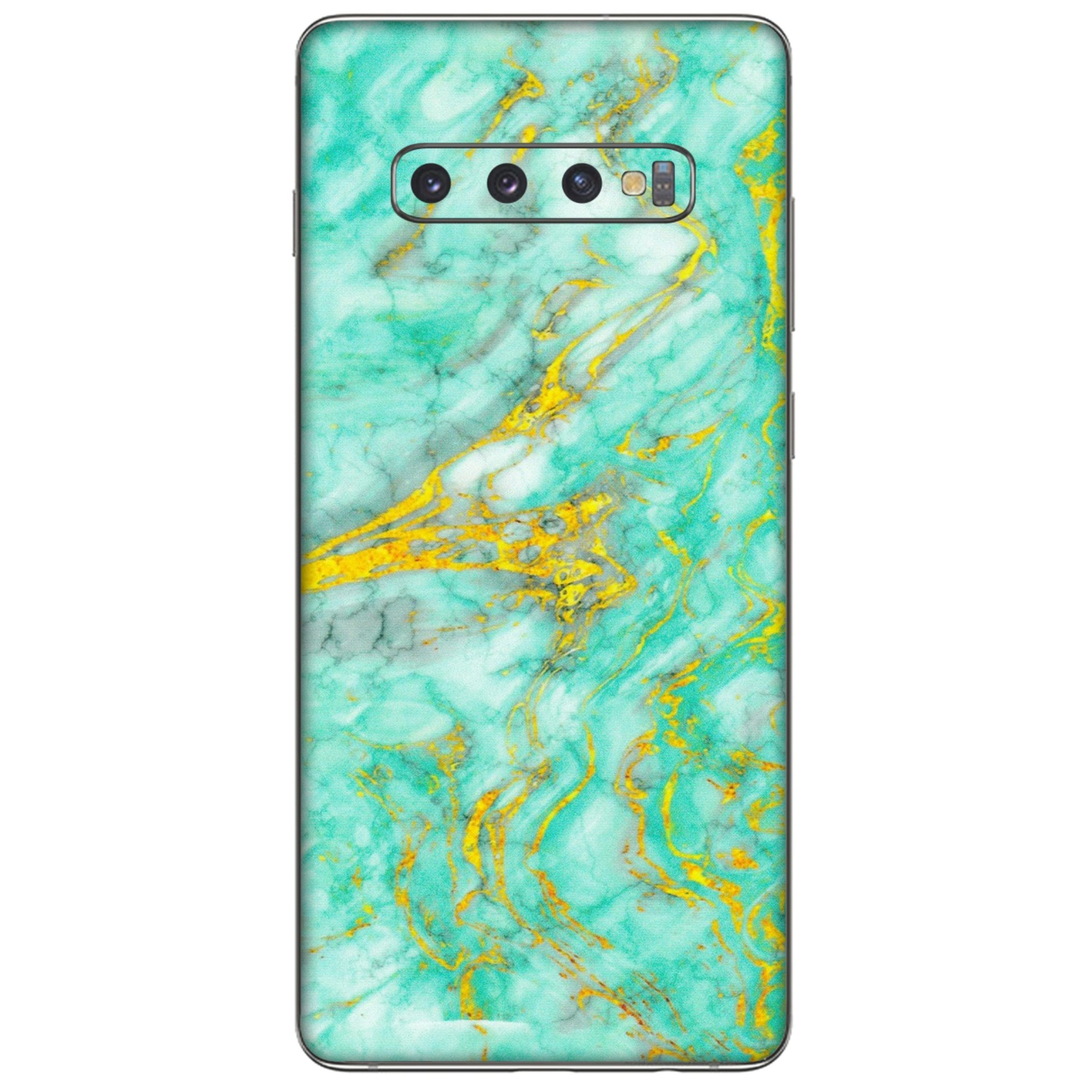 Samsung A/S Series Phone Skins (All Models) - Green And Gold Marble Feel - Matte Finish (M-16) Samsung Galaxy S10 Plus