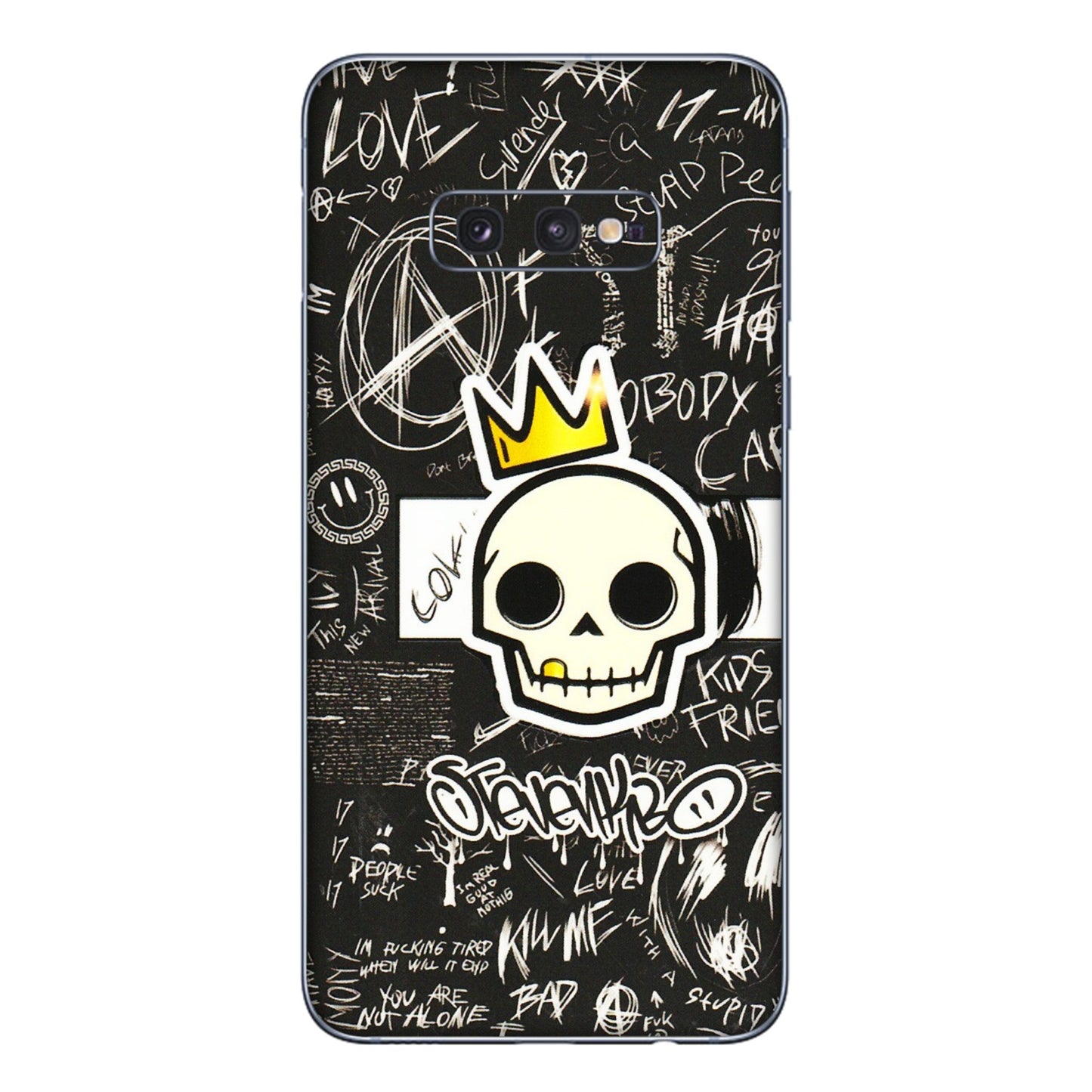 Samsung A/S Series Phone Skins (All Models) - Funny Skull Black Chalk Grafitti - 3D Embossed Finish (L-22) Samsung Galaxy S10E