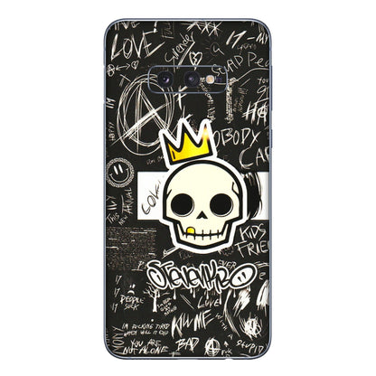 Samsung A/S Series Phone Skins (All Models) - Funny Skull Black Chalk Grafitti - 3D Embossed Finish (L-22) Samsung Galaxy S10E