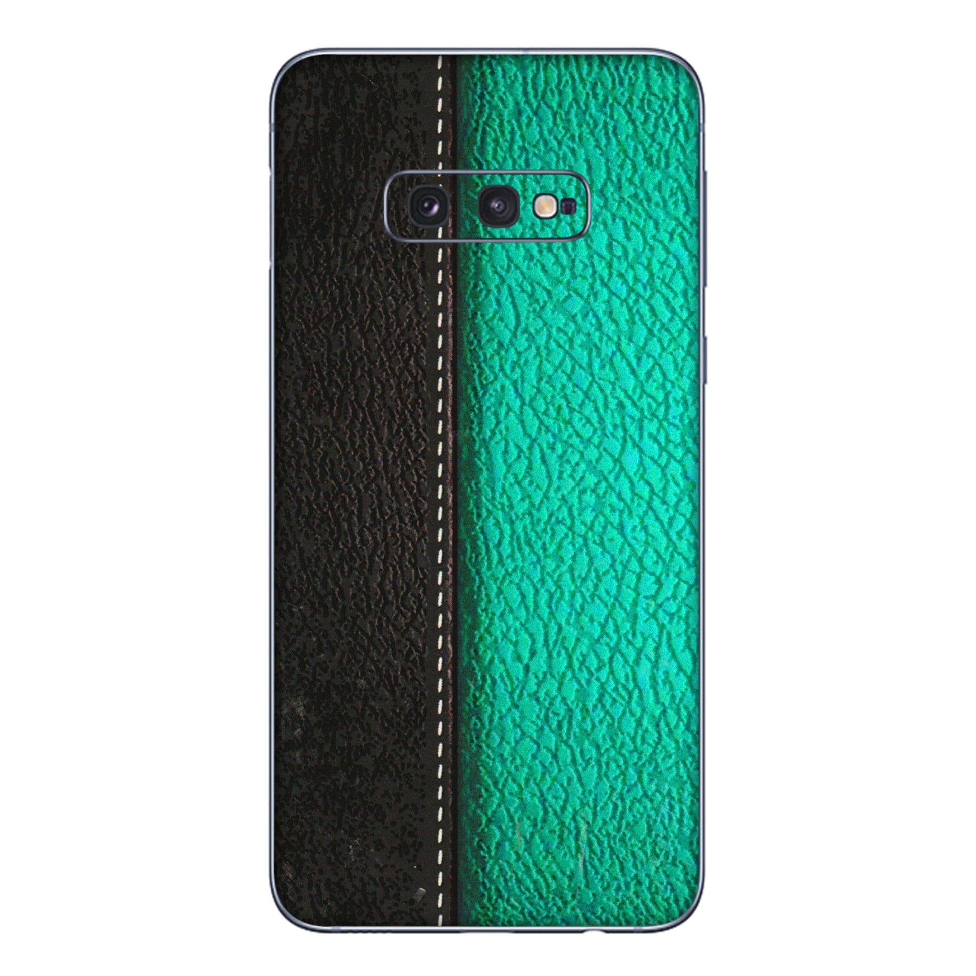 Samsung A/S Series Phone Skins (All Models) - Black Green Dual Leather Stich - 3D Embossed Finish (L-233) Samsung Galaxy S10E