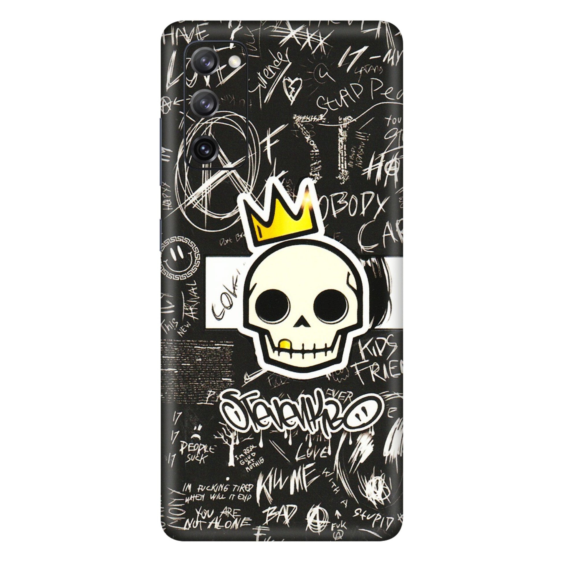 Samsung A/S Series Phone Skins (All Models) - Funny Skull Black Chalk Grafitti - 3D Embossed Finish (L-22) Samsung Galaxy S20 FE