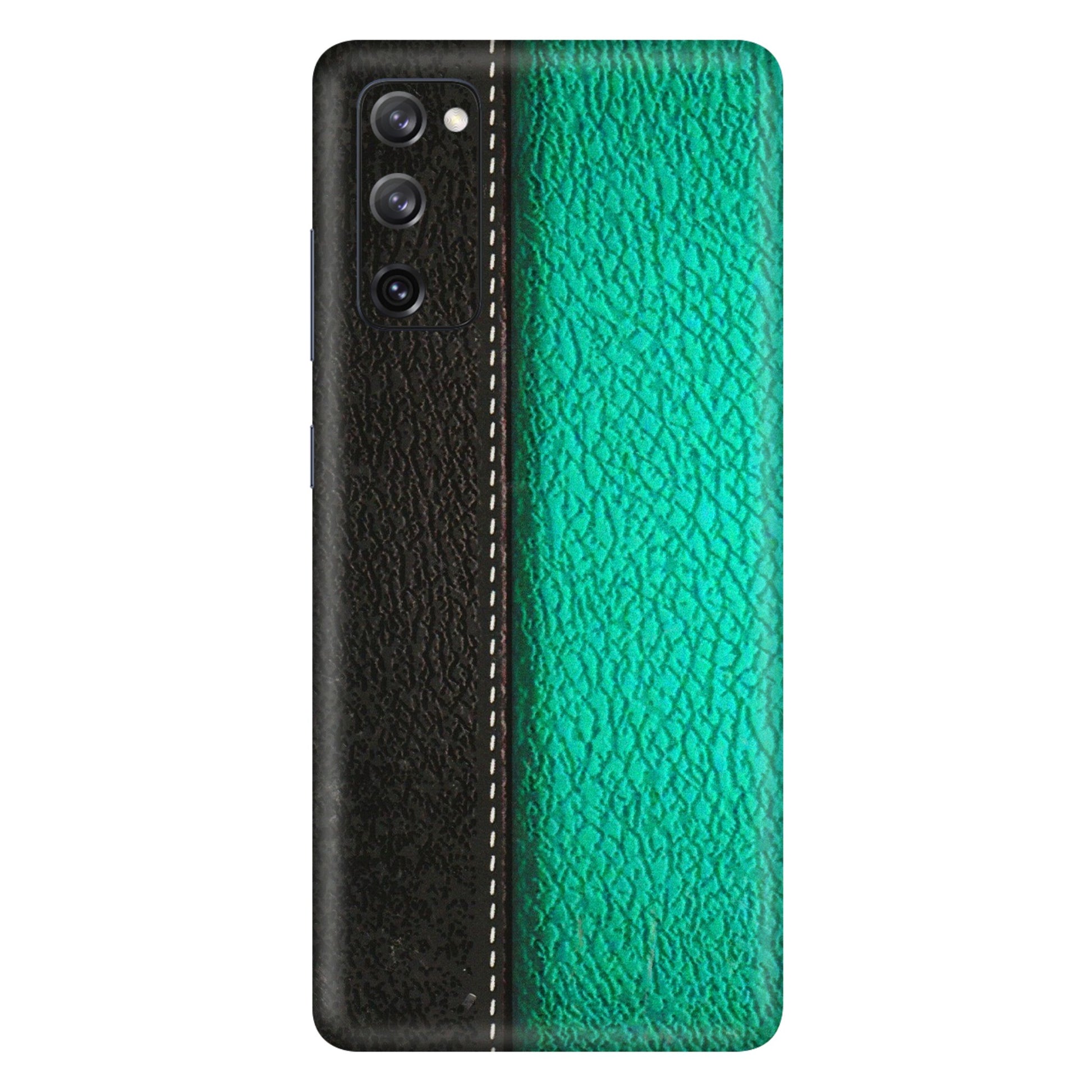 Samsung A/S Series Phone Skins (All Models) - Black Green Dual Leather Stich - 3D Embossed Finish (L-233) Samsung Galaxy S20 FE