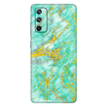 Samsung A/S Series Phone Skins (All Models) - Green And Gold Marble Feel - Matte Finish (M-16) Samsung Galaxy S20 FE