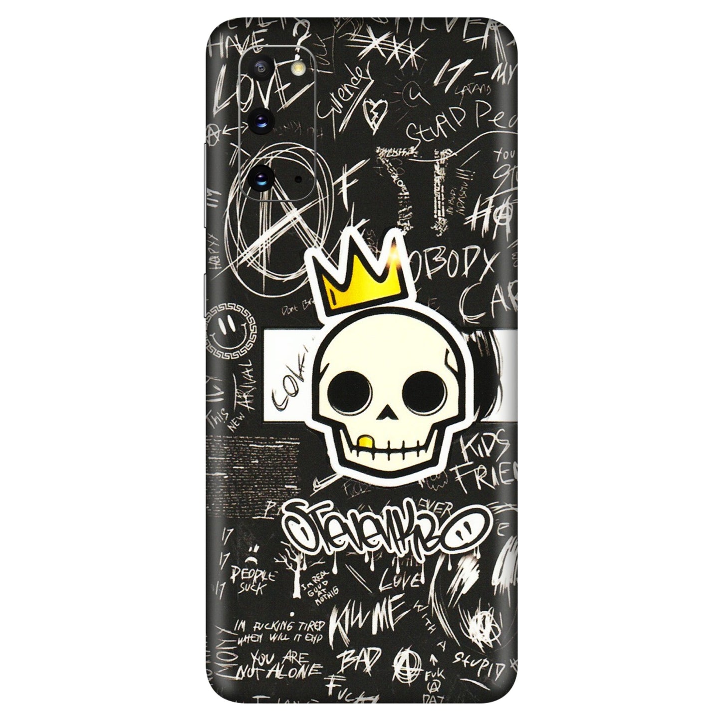 Samsung A/S Series Phone Skins (All Models) - Funny Skull Black Chalk Grafitti - 3D Embossed Finish (L-22) Samsung Galaxy S20