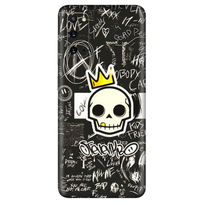 Samsung A/S Series Phone Skins (All Models) - Funny Skull Black Chalk Grafitti - 3D Embossed Finish (L-22) Samsung Galaxy S20