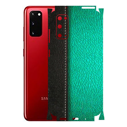Samsung A/S Series Phone Skins (All Models) - Black Green Dual Leather Stich - 3D Embossed Finish (L-233) Samsung Galaxy S20