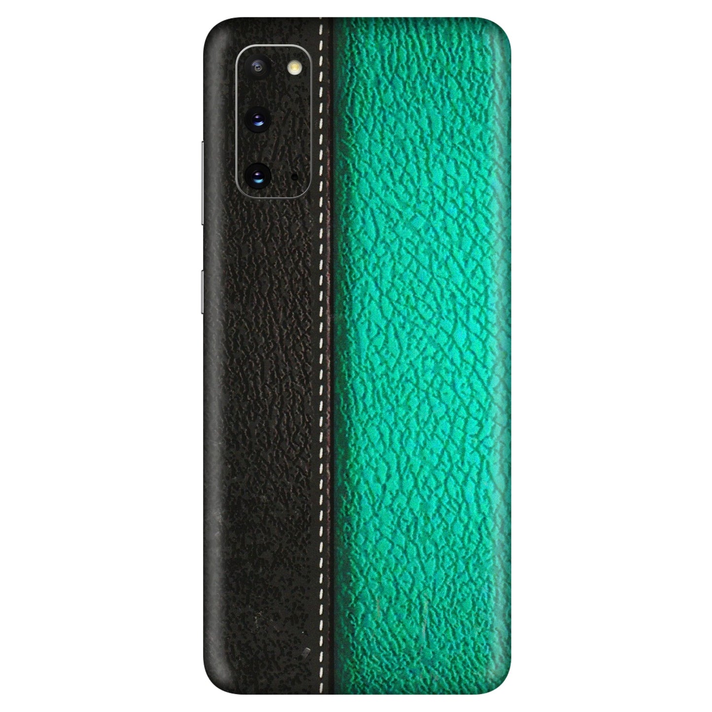 Samsung A/S Series Phone Skins (All Models) - Black Green Dual Leather Stich - 3D Embossed Finish (L-233) Samsung Galaxy S20