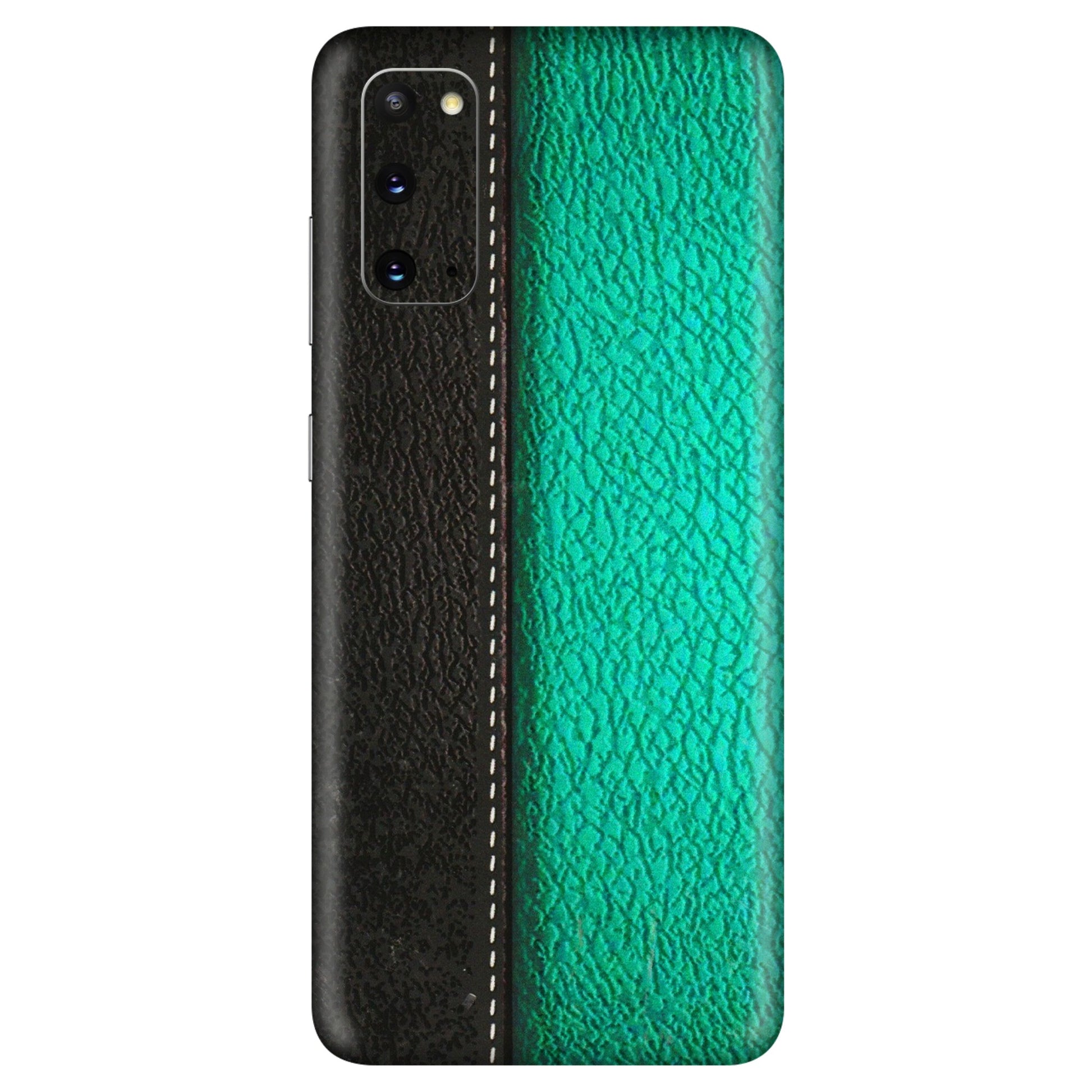Samsung A/S Series Phone Skins (All Models) - Black Green Dual Leather Stich - 3D Embossed Finish (L-233) Samsung Galaxy S20