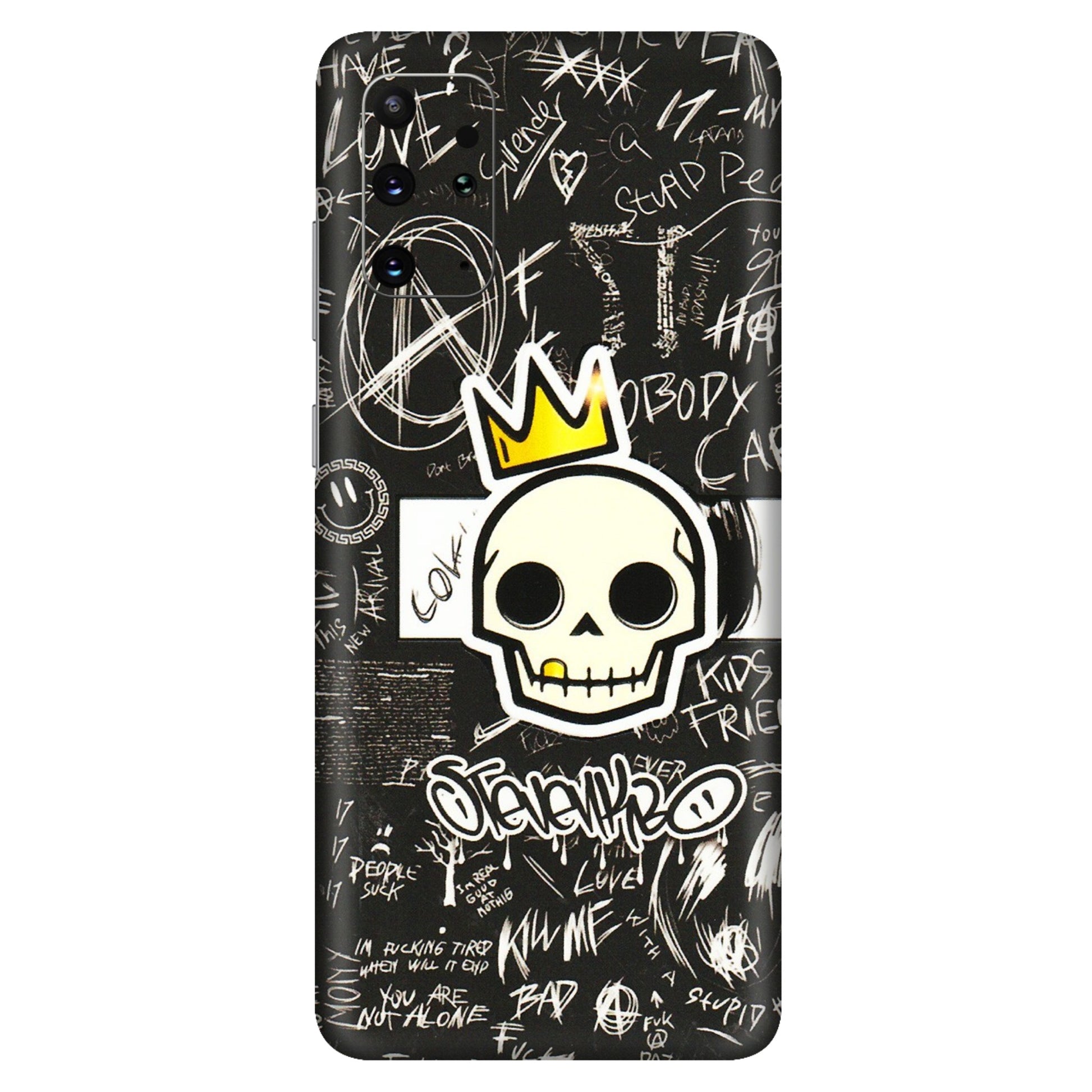 Samsung A/S Series Phone Skins (All Models) - Funny Skull Black Chalk Grafitti - 3D Embossed Finish (L-22) Samsung Galaxy S20 Plus