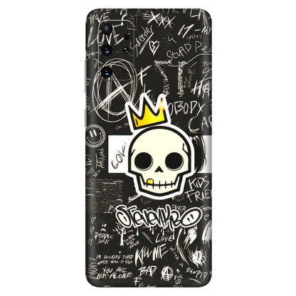 Samsung A/S Series Phone Skins (All Models) - Funny Skull Black Chalk Grafitti - 3D Embossed Finish (L-22) Samsung Galaxy S20 Plus