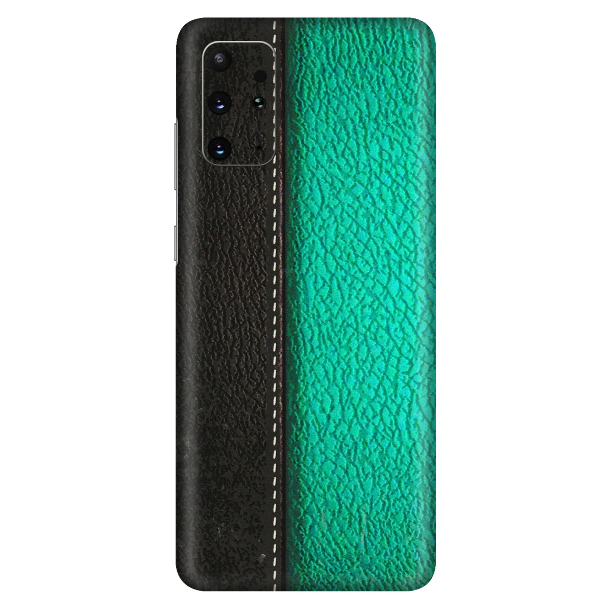 Samsung A/S Series Phone Skins (All Models) - Black Green Dual Leather Stich - 3D Embossed Finish (L-233) Samsung Galaxy S20 Plus
