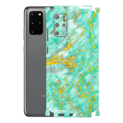 Samsung A/S Series Phone Skins (All Models) - Green And Gold Marble Feel - Matte Finish (M-16) Samsung Galaxy S20 Plus