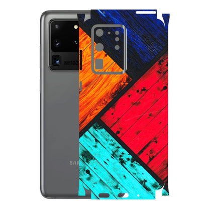 Samsung A/S Series Phone Skins (All Models) - Colourful Wood Panels Abstract - 3D Embossed Finish (L-09) Samsung Galaxy S20 Ultra