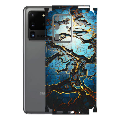 Samsung A/S Series Phone Skins (All Models) - Blue Gold Abstract - 3D Embossed Finish (L-11) Samsung Galaxy S20 Ultra