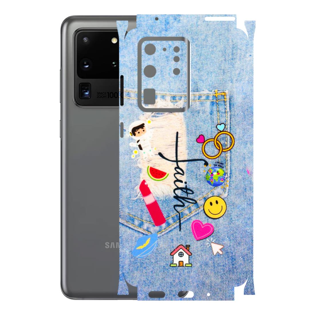 Samsung A/S Series Phone Skins (All Models) - Denim Jeans Pocket - 3D Embossed Finish (L-134) Samsung Galaxy S20 Ultra