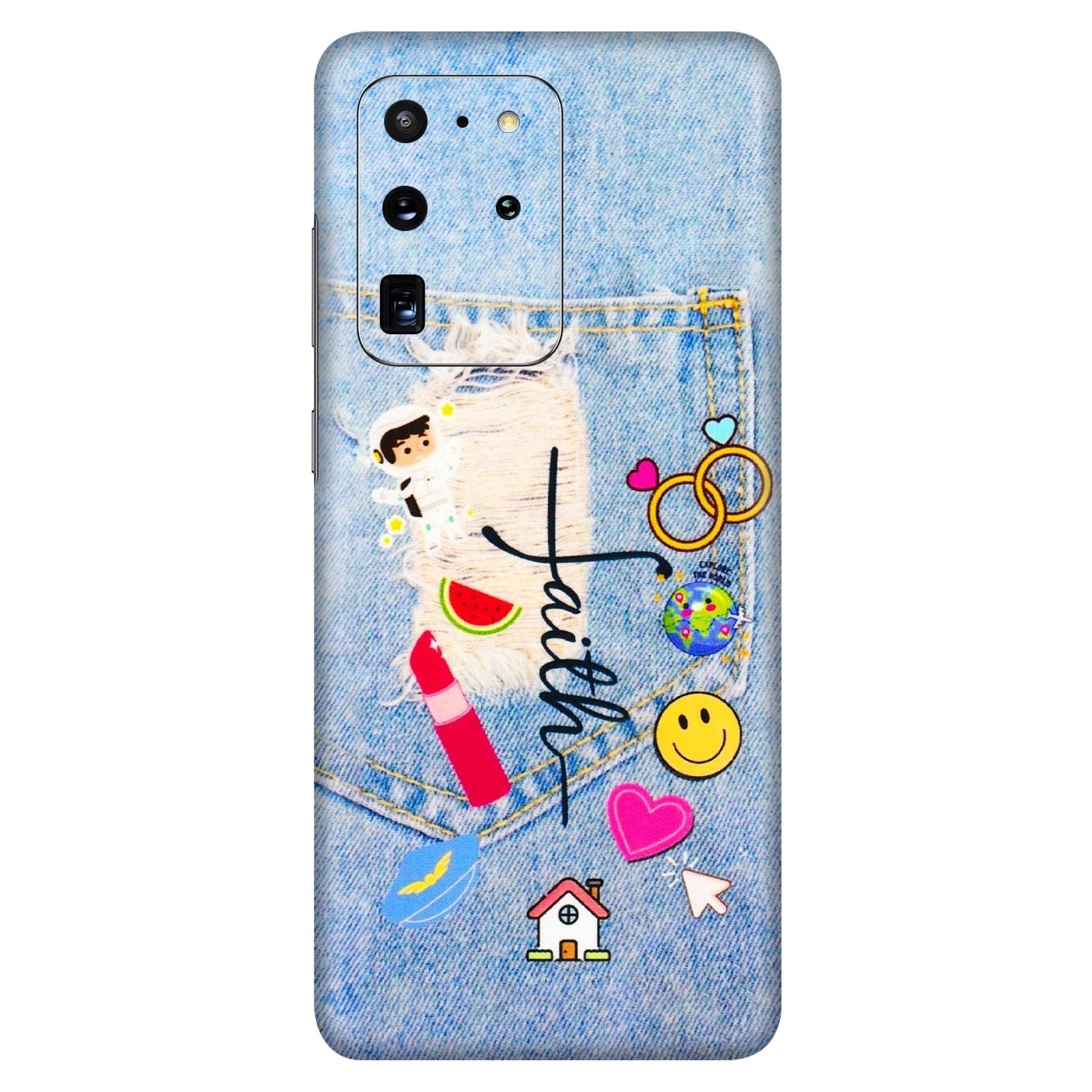 Samsung A/S Series Phone Skins (All Models) - Denim Jeans Pocket - 3D Embossed Finish (L-134) Samsung Galaxy S20 Ultra