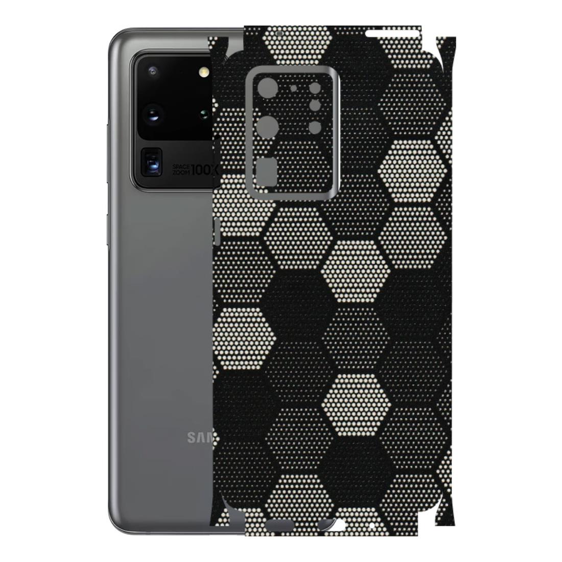 Samsung A/S Series Phone Skins (All Models) - Black & White Dotted Honeycomb Texture - 3D Embossed Finish (L-202) Samsung Galaxy S20 Ultra