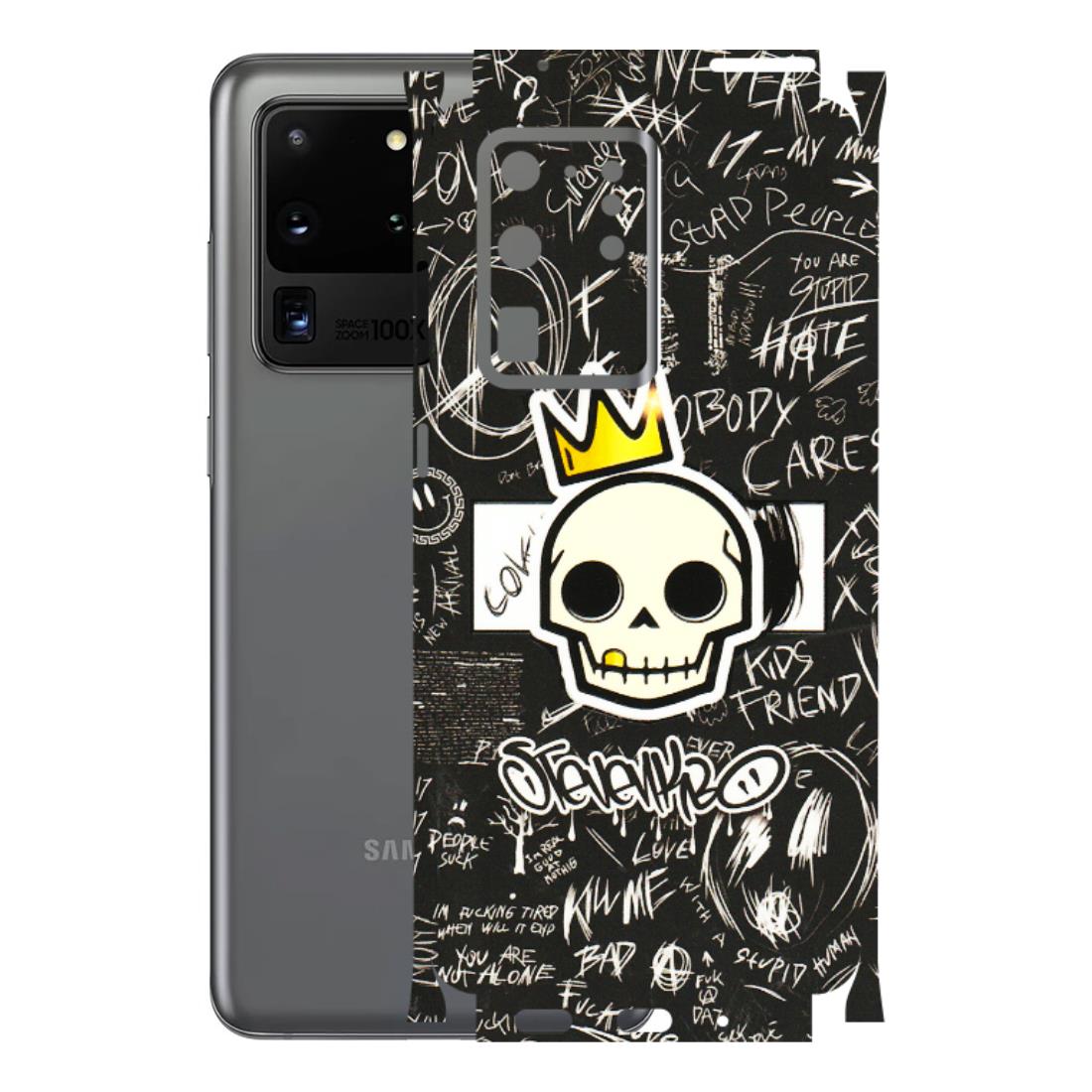 Samsung A/S Series Phone Skins (All Models) - Funny Skull Black Chalk Grafitti - 3D Embossed Finish (L-22) Samsung Galaxy S20 Ultra