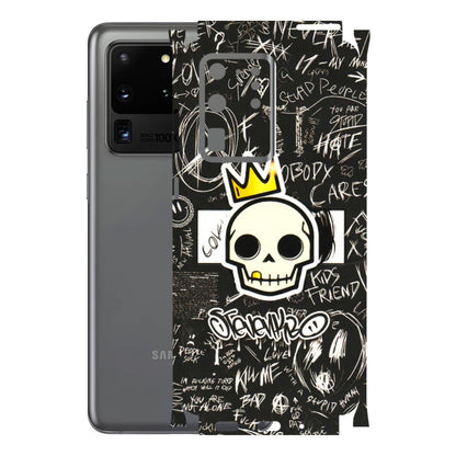 Samsung A/S Series Phone Skins (All Models) - Funny Skull Black Chalk Grafitti - 3D Embossed Finish (L-22) Samsung Galaxy S20 Ultra
