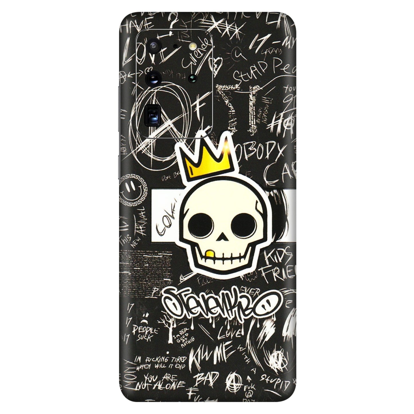 Samsung A/S Series Phone Skins (All Models) - Funny Skull Black Chalk Grafitti - 3D Embossed Finish (L-22) Samsung Galaxy S20 Ultra