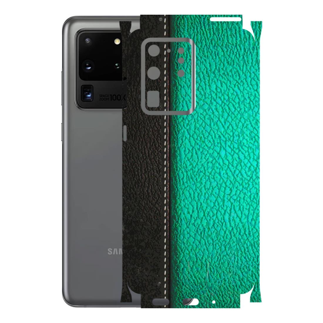 Samsung A/S Series Phone Skins (All Models) - Black Green Dual Leather Stich - 3D Embossed Finish (L-233) Samsung Galaxy S20 Ultra