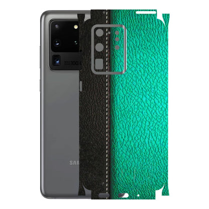 Samsung A/S Series Phone Skins (All Models) - Black Green Dual Leather Stich - 3D Embossed Finish (L-233) Samsung Galaxy S20 Ultra