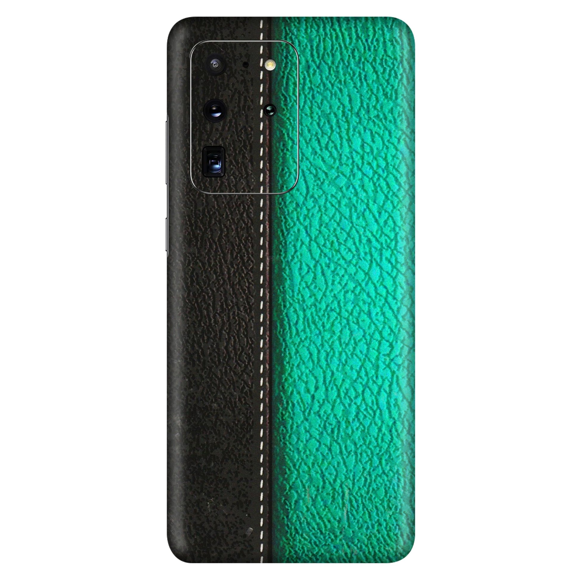 Samsung A/S Series Phone Skins (All Models) - Black Green Dual Leather Stich - 3D Embossed Finish (L-233) Samsung Galaxy S20 Ultra