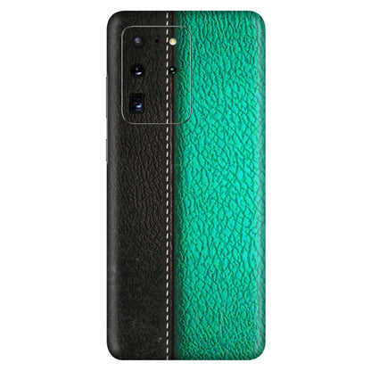 Samsung A/S Series Phone Skins (All Models) - Black Green Dual Leather Stich - 3D Embossed Finish (L-233) Samsung Galaxy S20 Ultra