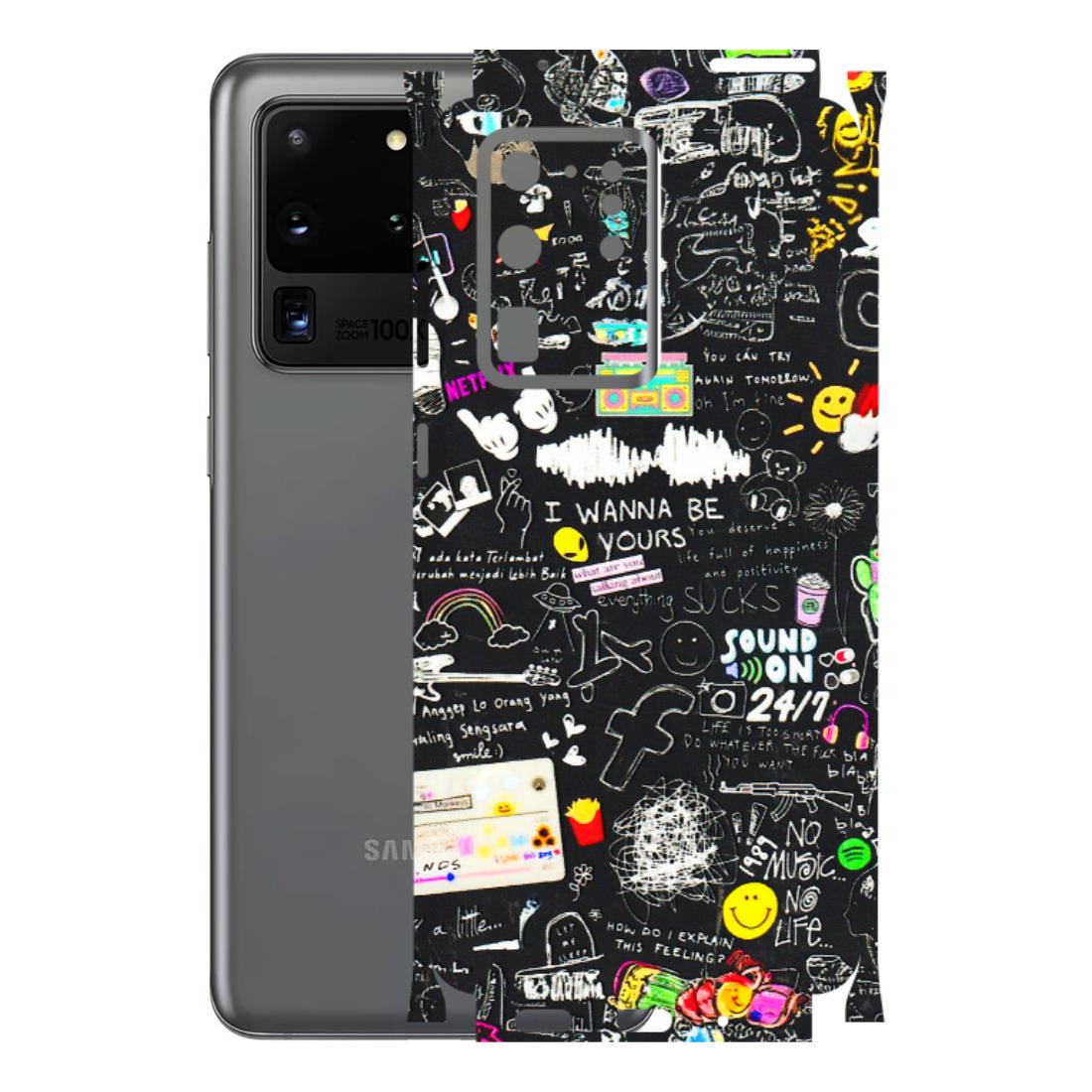 Samsung A/S Series Phone Skins (All Models) - Black Creatives Doodles - 3D Embossed Finish (L-311) Samsung Galaxy S20 Ultra