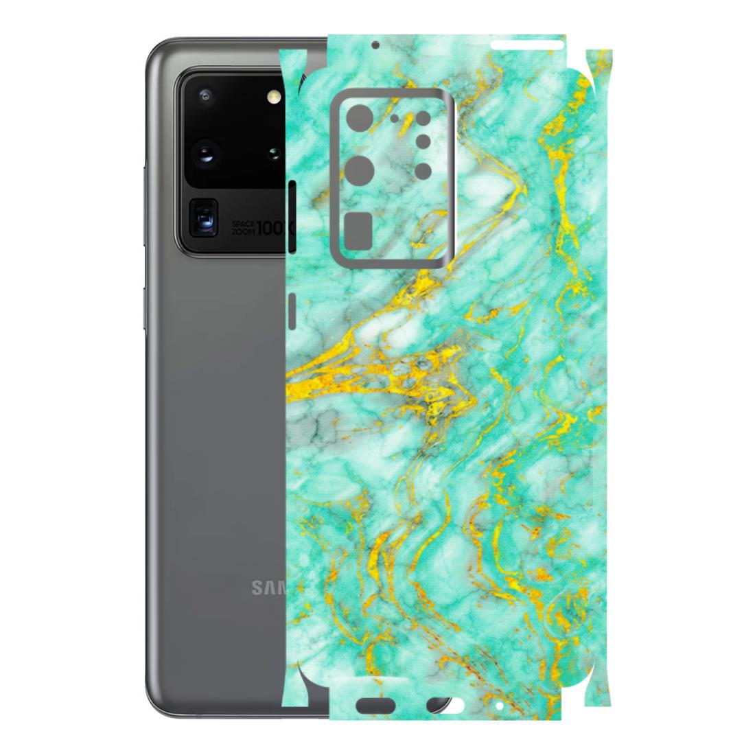 Samsung A/S Series Phone Skins (All Models) - Green And Gold Marble Feel - Matte Finish (M-16) Samsung Galaxy S20 Ultra
