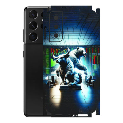 Samsung A/S Series Phone Skins (All Models) - Stock Market Sensex Bear vs Bulls - 3D Embossed Finish (L-15) Samsung Galaxy S21 5G