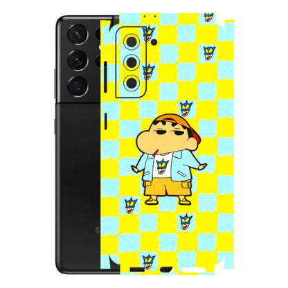 Samsung A/S Series Phone Skins (All Models) - Yellow Blue Shinchan Cute - 3D Embossed Finish (L-221) Samsung Galaxy S21 5G