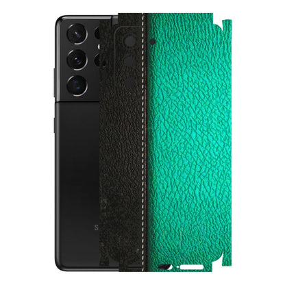 Samsung A/S Series Phone Skins (All Models) - Black Green Dual Leather Stich - 3D Embossed Finish (L-233) Samsung Galaxy S21 5G