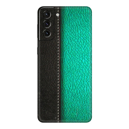 Samsung A/S Series Phone Skins (All Models) - Black Green Dual Leather Stich - 3D Embossed Finish (L-233) Samsung Galaxy S21 5G