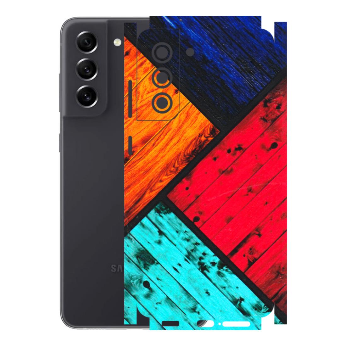 Samsung A/S Series Phone Skins (All Models) - Colourful Wood Panels Abstract - 3D Embossed Finish (L-09) Samsung Galaxy S21 FE 5G