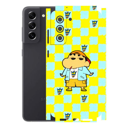 Samsung A/S Series Phone Skins (All Models) - Yellow Blue Shinchan Cute - 3D Embossed Finish (L-221) Samsung Galaxy S21 FE 5G