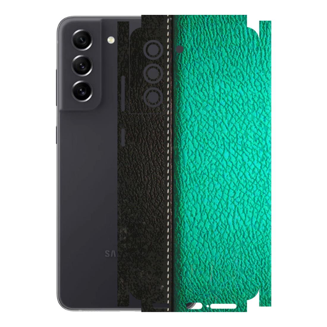 Samsung A/S Series Phone Skins (All Models) - Black Green Dual Leather Stich - 3D Embossed Finish (L-233) Samsung Galaxy S21 FE 5G