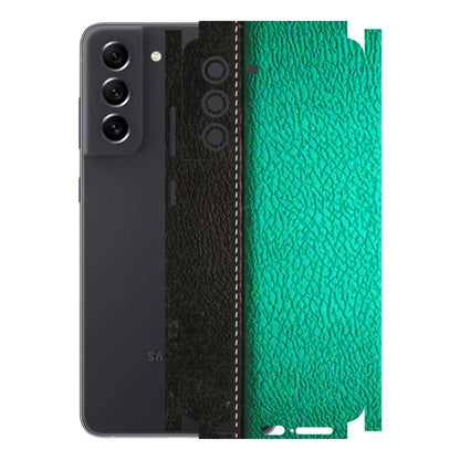 Samsung A/S Series Phone Skins (All Models) - Black Green Dual Leather Stich - 3D Embossed Finish (L-233) Samsung Galaxy S21 FE 5G