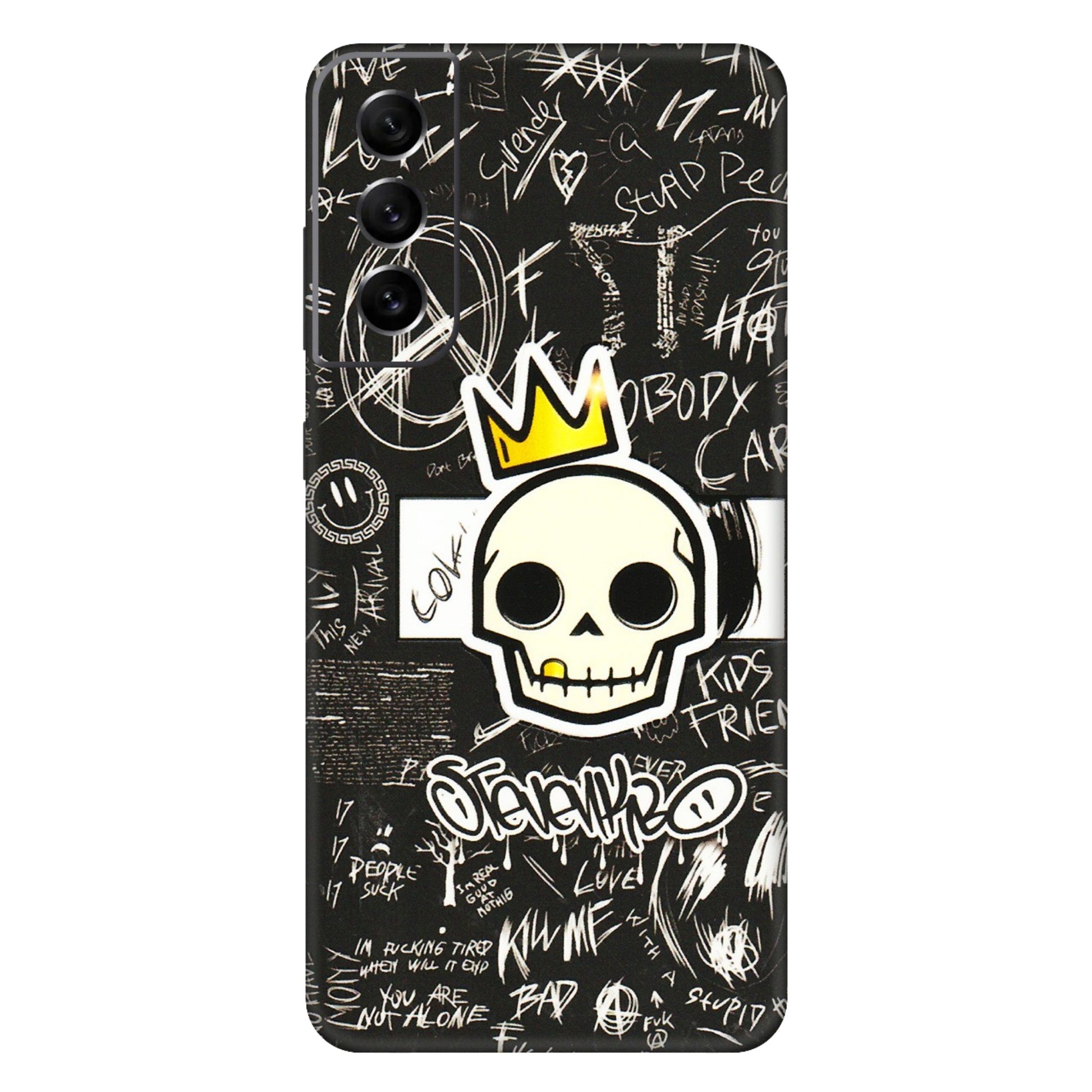 Samsung A/S Series Phone Skins (All Models) - Funny Skull Black Chalk Grafitti - 3D Embossed Finish (L-22) Samsung Galaxy S21 FE 5G