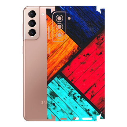 Samsung A/S Series Phone Skins (All Models) - Colourful Wood Panels Abstract - 3D Embossed Finish (L-09) Samsung Galaxy S21 Plus 5G